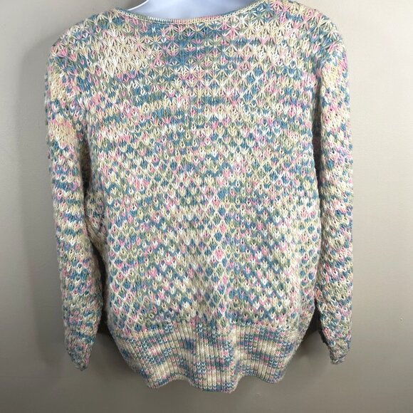 Vintage Womens Chunky Baggy Crochet Pullover Sweater Large Pastel Hipster Comfy - Picture 3 of 9